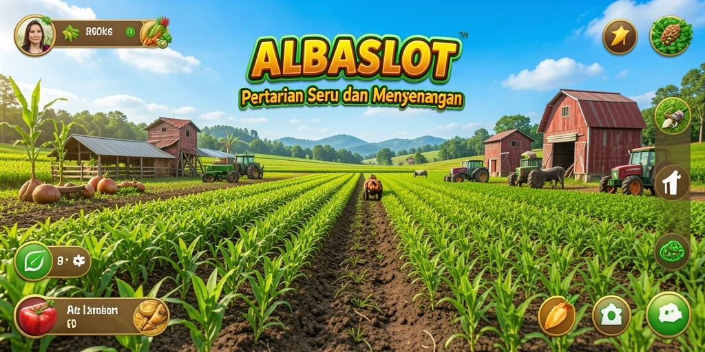 Tampilan gameplay ALBASLOT yang menggambarkan aktivitas bertani.