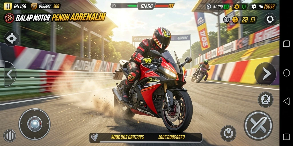 Screenshot gameplay GN168 menampilkan balapan motor yang mendebarkan.