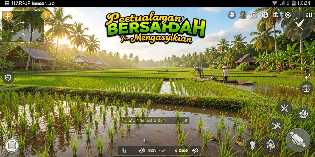 Screenshot gameplay HARAPJP dengan berbagai tanaman dan aktivitas pertanian.
