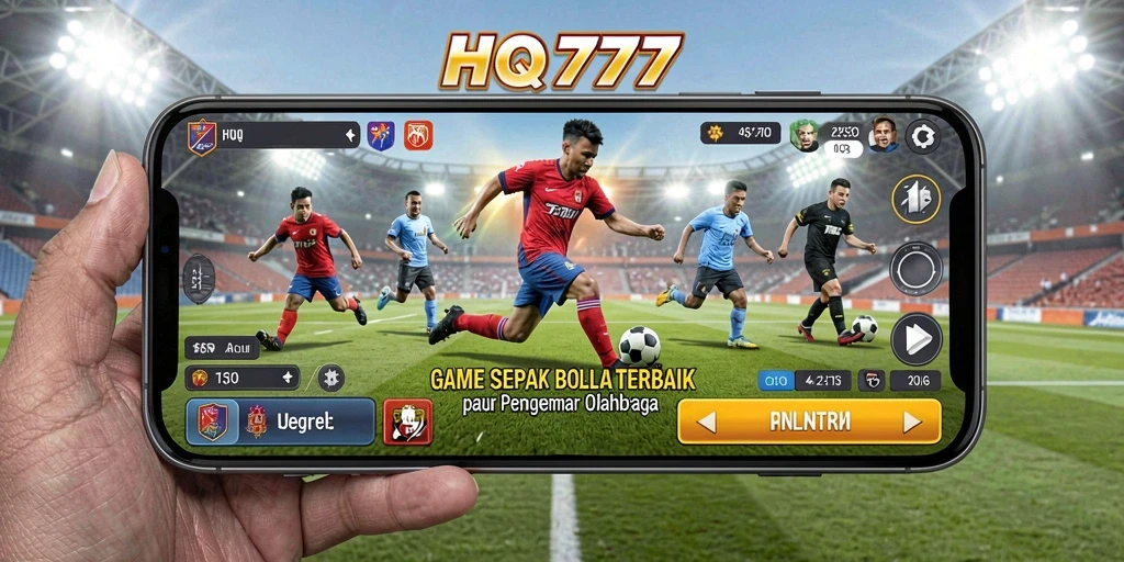 Tampilan layar utama HQ777 dengan aksi sepak bola yang mendebarkan.