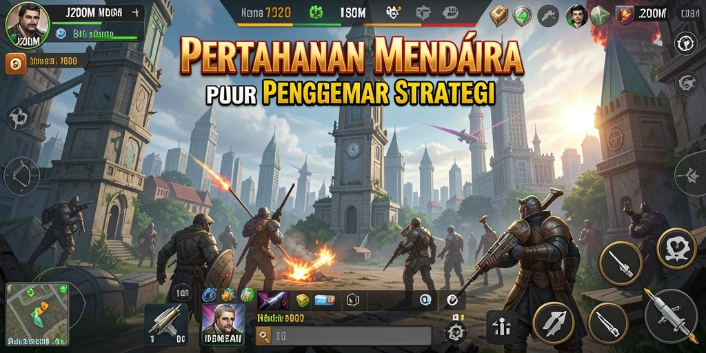 Tampilan gameplay menarik dalam J200M, memperlihatkan aksi pertahanan menara yang dinamis.