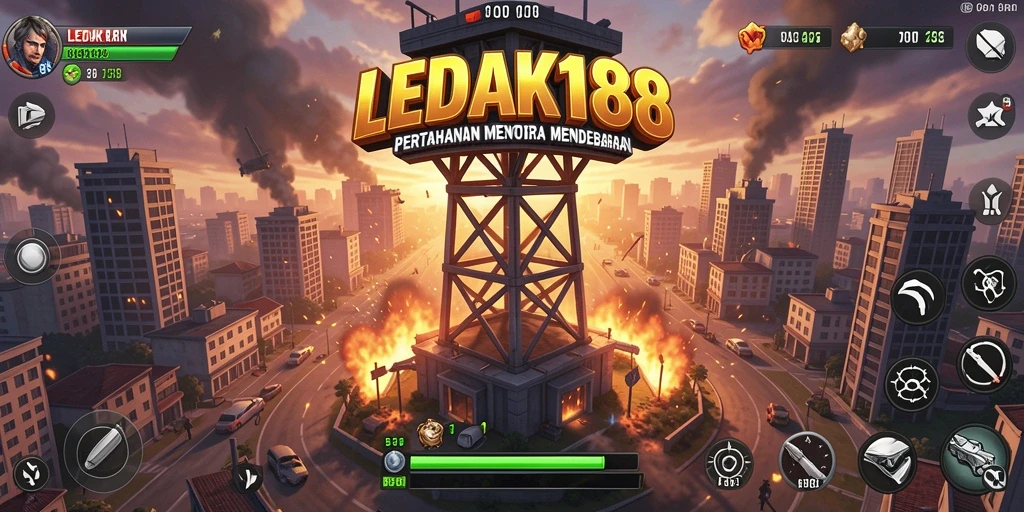 Tampilan gameplay seru di LEDAK188 dengan menara yang berfungsi maksimal.
