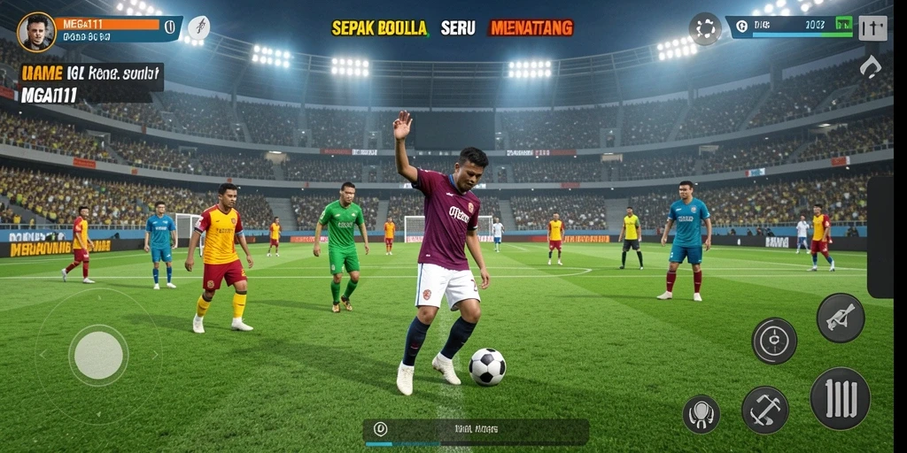 Tampilan menarik gameplay sepak bola MEGA111 yang seru.