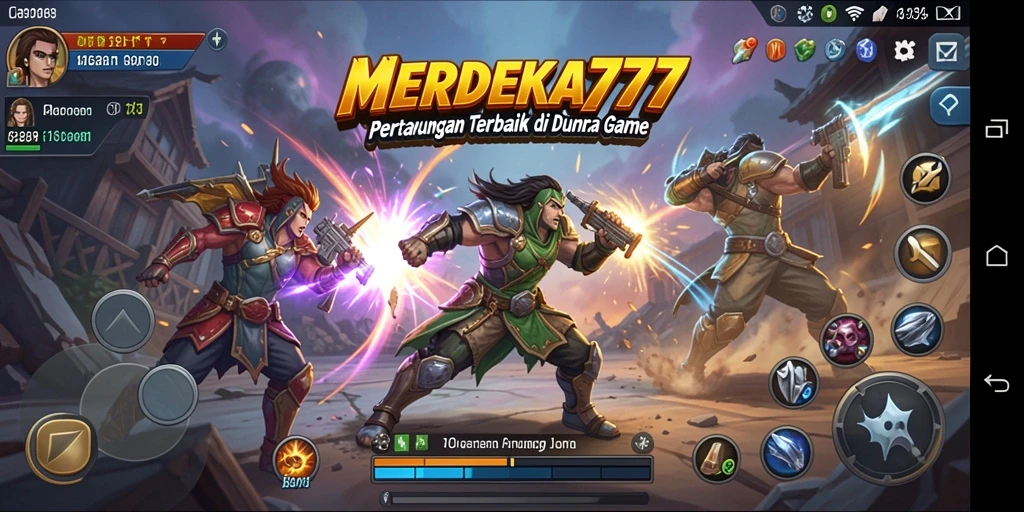 Screenshot MERDEKA777 menampilkan pertarungan intens antara karakter yang unik.