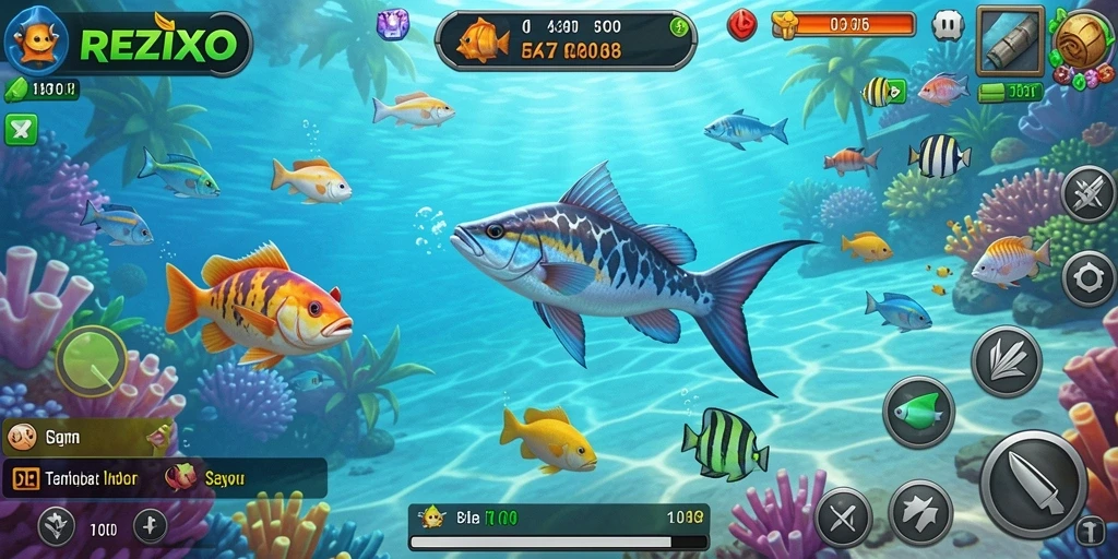 Tampilan gameplay seru dalam game Tembak Ikan REZIXO.