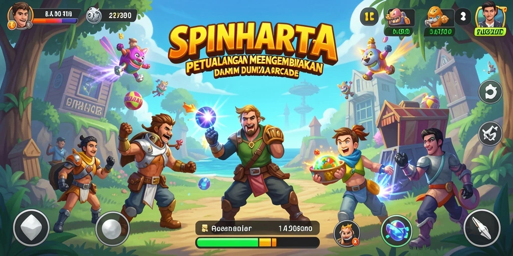 Tangkapan layar gameplay SPINHARTA yang penuh warna dan menarik.