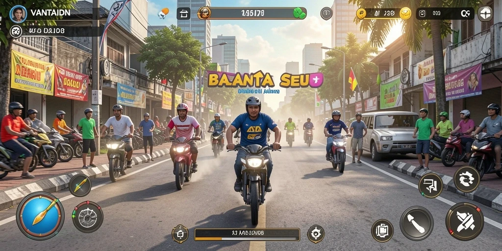 Screenshot VANTAIDN menampilkan momen balapan seru dengan mobil cepat.