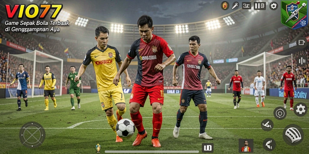 Gambaran gameplay VIO77 dengan aksi sepak bola yang mendebarkan.