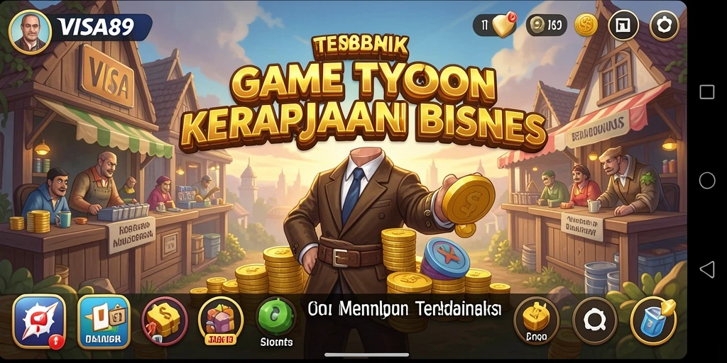 Screenshot gameplay <strong>VISA89</strong> menunjukkan keseruan membangun kerajaan bisnis.